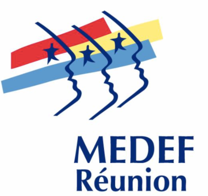 Logo du MEDEF Réunion avec profils stylisés et étoiles.