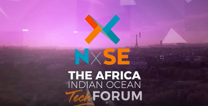 Logo de NxSE, Africa Indian Ocean Tech Forum sur fond urbain.