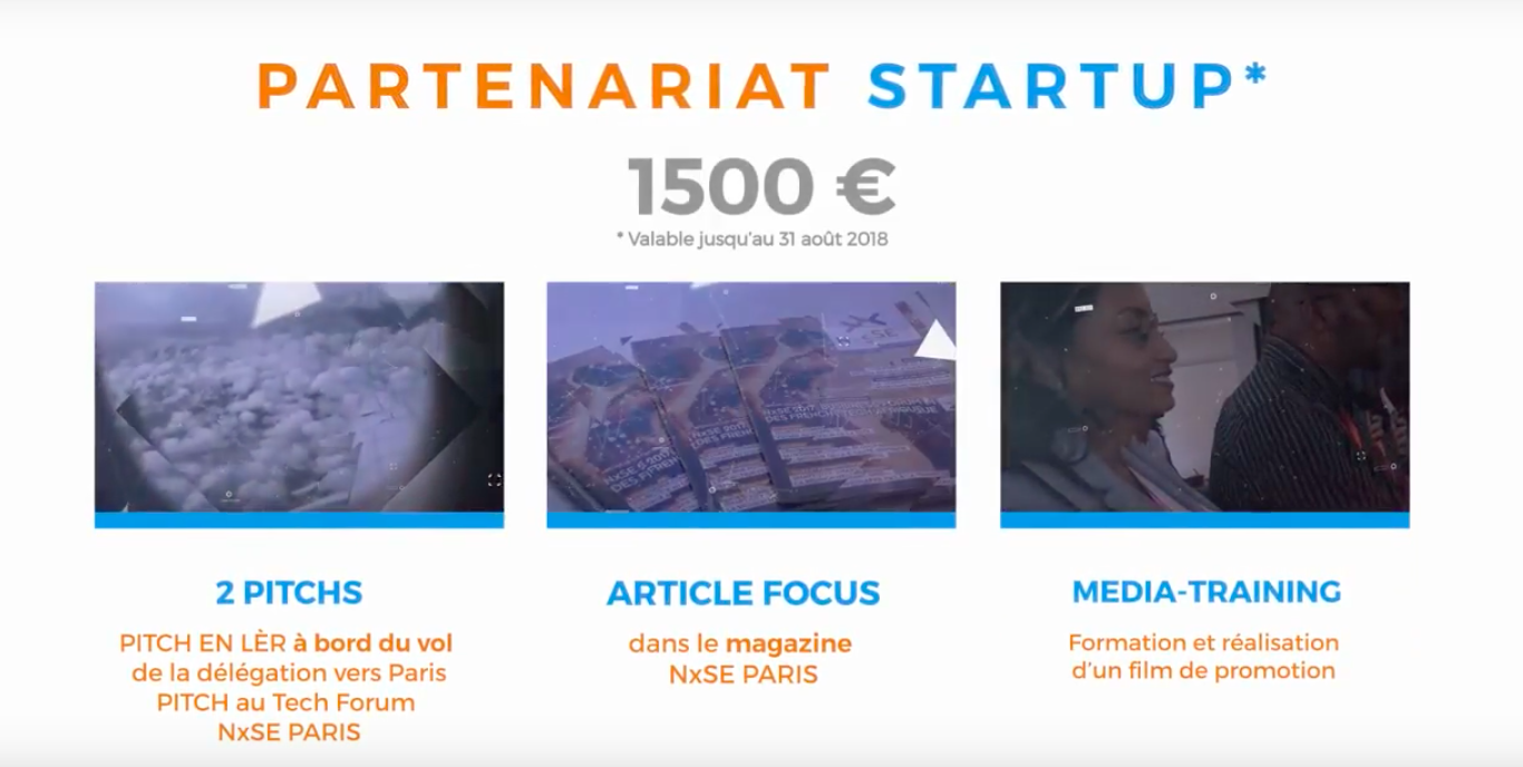 Offre de partenariat startup à 1500€, incluant pitchs, article et media-training.
