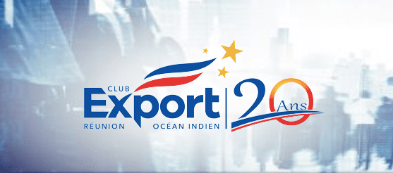 Logo du Club Export Réunion Océan Indien, 20 ans, avec étoiles.