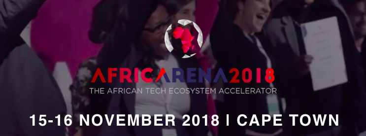 AfricArena 2018 event in Cape Town, promoting African tech innovation.