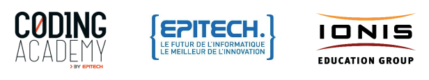 Logos de Coding Academy, Epitech et Ionis Education Group.