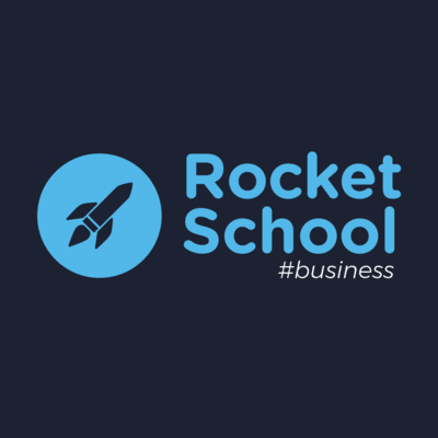 Logo de Rocket School avec une fusée et le texte "#business".