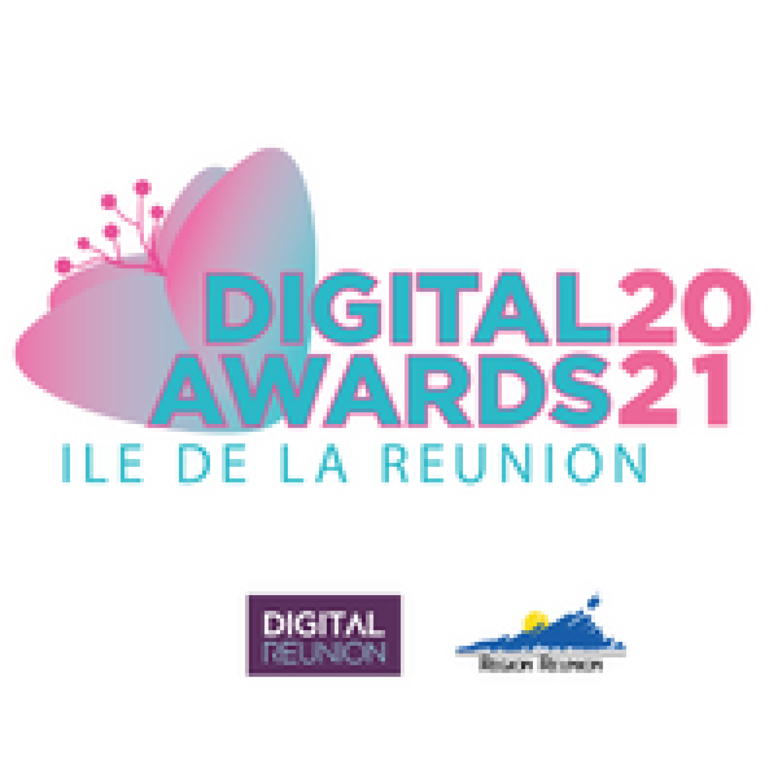 Logo des Digital Awards 2021, Île de la Réunion, avec papillon stylisé.