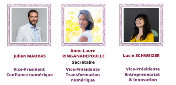 Julien Mauras, Anne-Laure Ringandepoulle, Lucie Schweizer avec leurs titres et rôles respectifs.