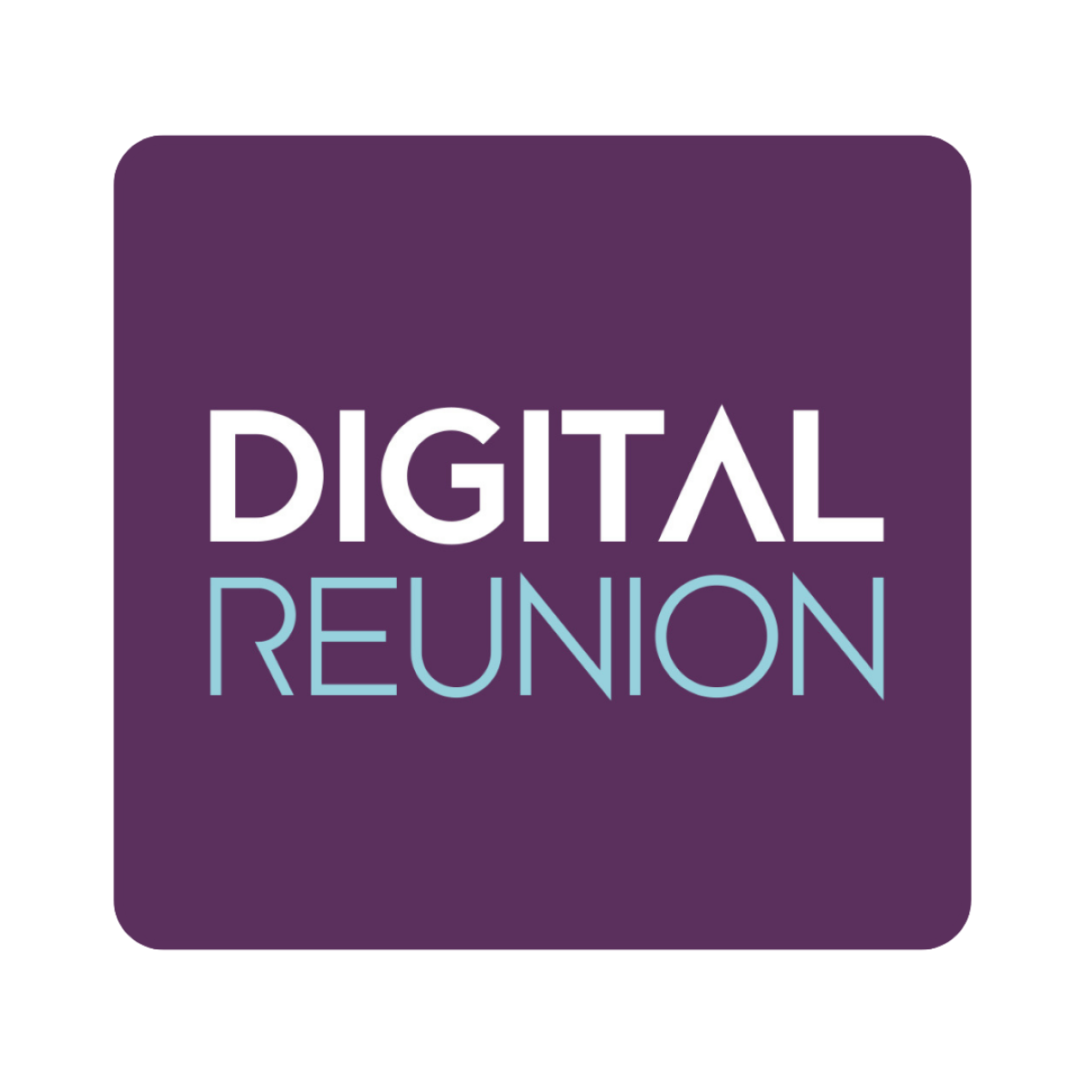 Logo avec texte "DIGITAL REUNION" sur fond violet.