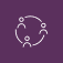 Ic&ocirc;ne de trois personnes connect&eacute;es en cercle sur fond violet.
