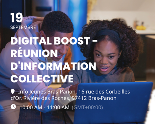 R&eacute;union "Digital Boost" le 19 septembre &agrave; Bras-Panon, deux personnes devant un ordinateur.