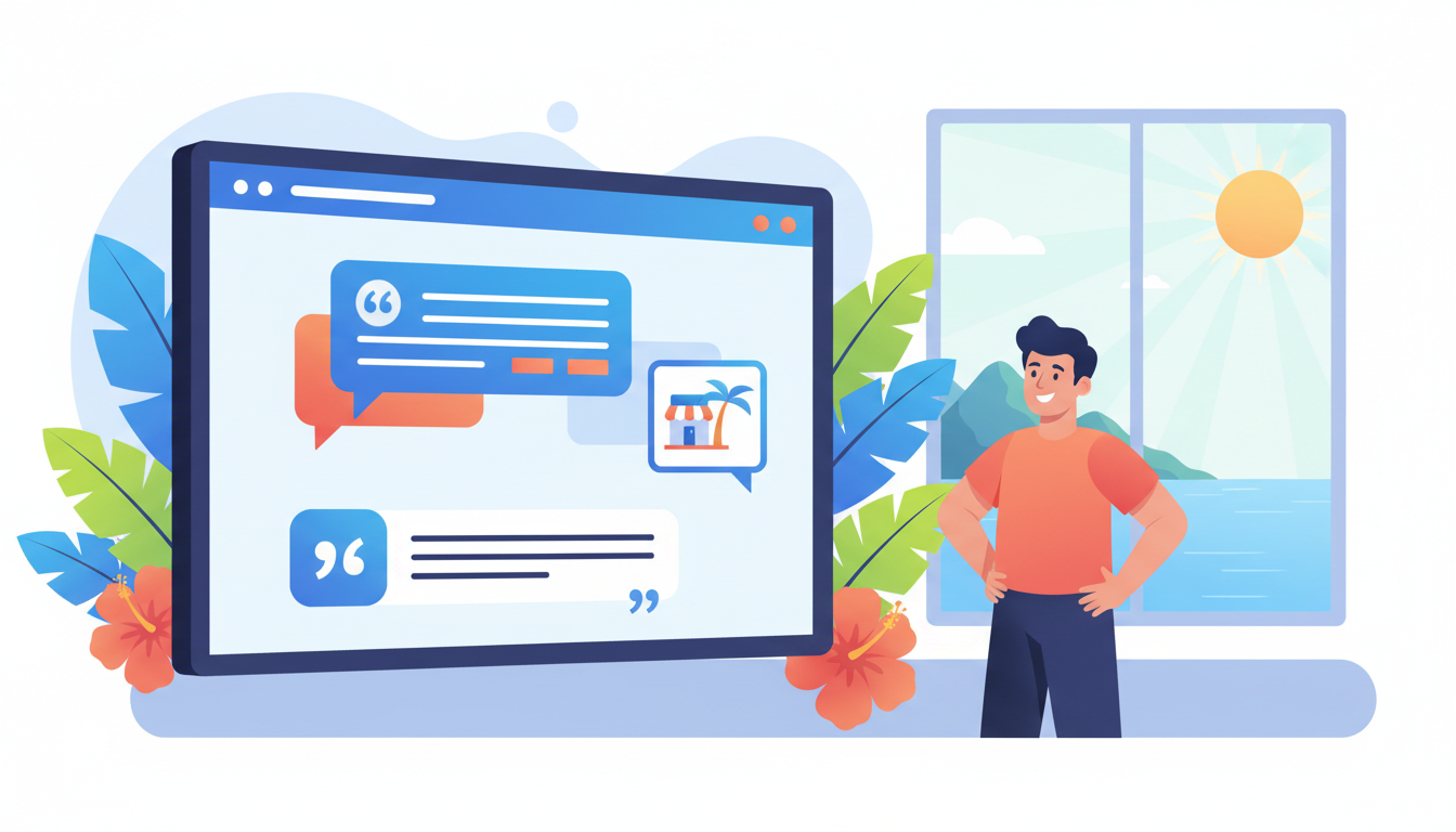Illustration d'une conversation avec une intelligence artificielle recommandant des entreprises locales réunionnaises