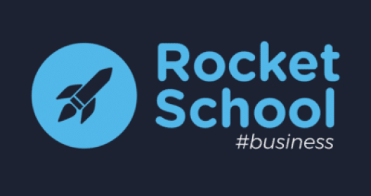 Logo de Rocket School avec une fusée et le texte "#business".