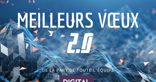 Texte "Meilleurs V&oelig;ux 2.0" sur fond g&eacute;om&eacute;trique bleu et logo Digital R&eacute;union.