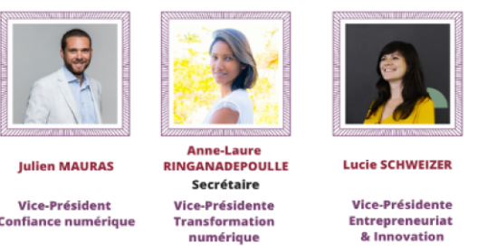 Julien Mauras, Anne-Laure Ringandepoulle, Lucie Schweizer avec leurs titres et r&ocirc;les respectifs.