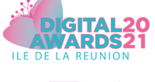 Logo des Digital Awards 2021, &Icirc;le de la R&eacute;union, avec papillon stylis&eacute;.