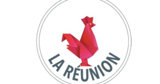 Logo avec coq rouge géométrique et texte "La Réunion".