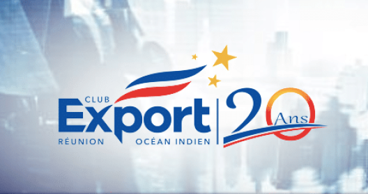 Logo du Club Export Réunion Océan Indien, 20 ans, avec étoiles.