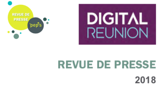 Logos de "Digital Reunion" et "pep's" avec texte "Revue de Presse 2018".