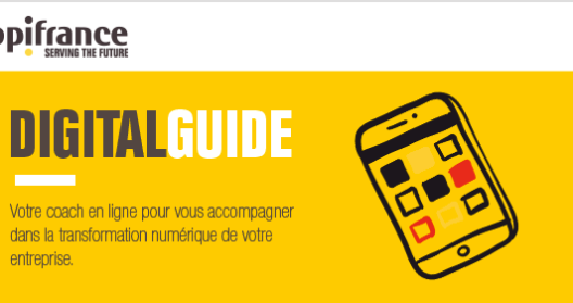 Guide numérique Bpifrance pour transformation digitale des entreprises, avec illustration de smartphone.