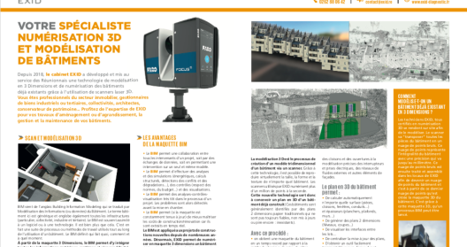 Brochure sur la numérisation et modélisation 3D de bâtiments par EXID.
