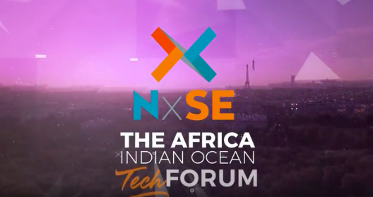 Logo de NxSE, Africa Indian Ocean Tech Forum sur fond urbain.