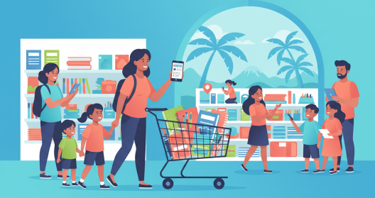 Commer&ccedil;ant r&eacute;unionnais pr&eacute;parant sa boutique et sa visibilit&eacute; en ligne pour le pic d'achats de la rentr&eacute;e scolaire australe
