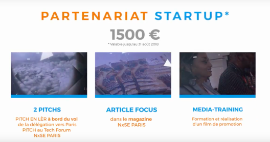 Offre de partenariat startup à 1500€, incluant pitchs, article et media-training.